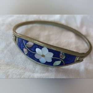 Elegant Blue and Gold Floral Bangle